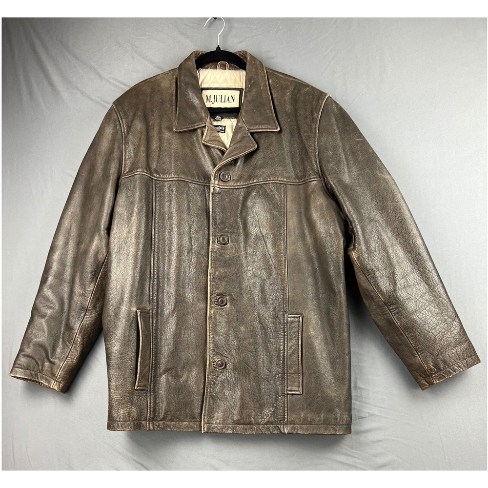 Vintage Wilsons M. Julian Leather Jacket Mens XL Car Coat Brown Thinsulate Fair